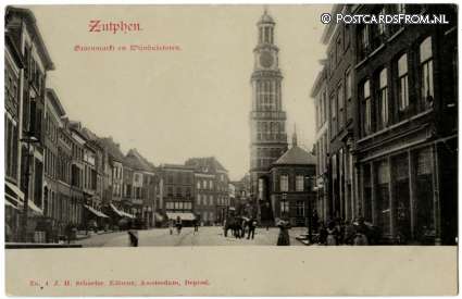 ansichtkaart: Zutphen, Groenmarkt en Wijnhuistoren