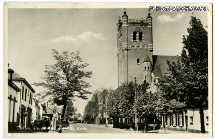 ansichtkaart: Chaam, Dorpstraat met R.K. Kerk