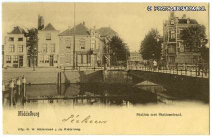 ansichtkaart: Middelburg, Station met Stationstraat