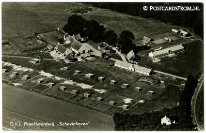 ansichtkaart: Leersum, C.V.I. Proefboerderij 'Schevichoven'. Luchtopname