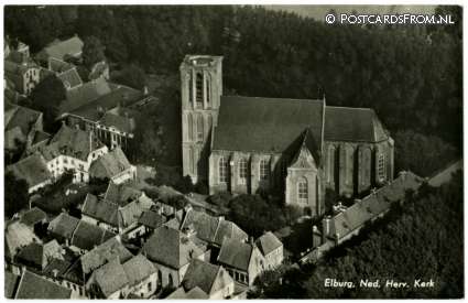 ansichtkaart: Elburg, Ned. Herv. Kerk. Luchtopname