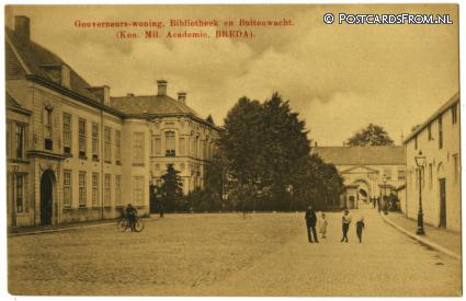 ansichtkaart: Breda, Kon. Mil. Academie. Gouverneurs-woning, Bibliotheek, Buitenwacht