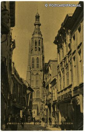 ansichtkaart: Breda, Karrestraat met Groote Toren