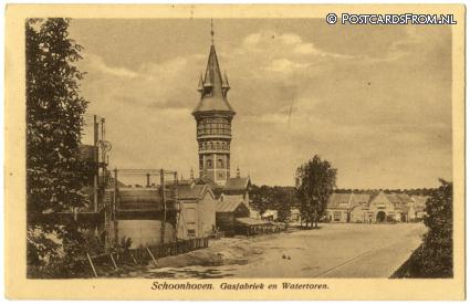ansichtkaart: Schoonhoven, Gasfabriek en Watertoren