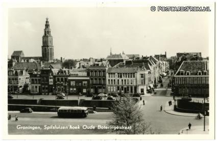 ansichtkaart: Groningen, Spilsluizen hoek Oude Boteringestraat