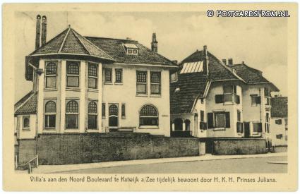 ansichtkaart: Katwijk aan Zee, Villa's aan den Noord Boulevard tijdelijk bewoont door Juliana