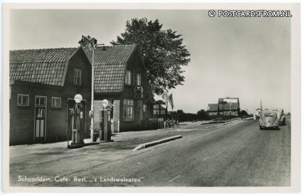 ansichtkaart: Schoorldam, Cafe-Rest. 's Landswelvaren. Piet Mantel, Rijksstraatweg 12