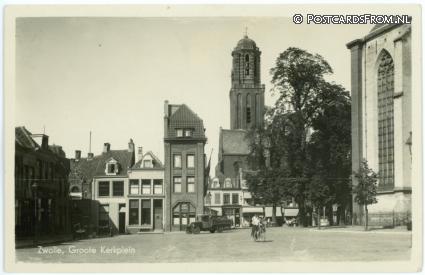 ansichtkaart: Zwolle, Groote Kerkplein. Hotel 'De Beurs'