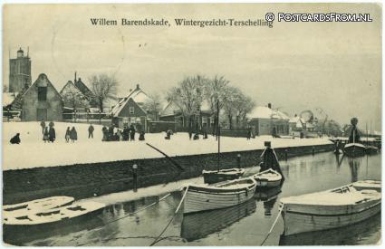 ansichtkaart: Terschelling West, Willem Barendskade, Wintergezicht