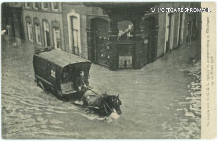 ansichtkaart: Vlissingen, De wagen van V.G. en L. tijdens de overstrooming 12 Maart 1906