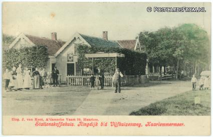 ansichtkaart: Haarlemmermeer, Stationskoffiehuis. Ringdijk b.d. Vijfhuizenweg