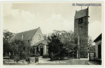 ansichtkaart: Oosterland ZL, Ned. Herv. Kerk met Gemeentehuis en Toren