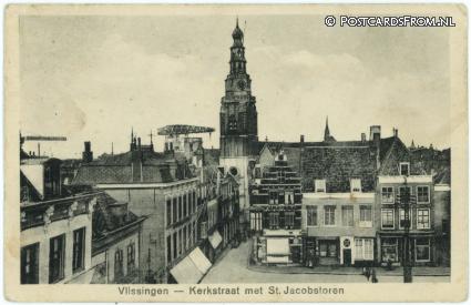 ansichtkaart: Vlissingen, Kerkstraat met St. Jacobstoren