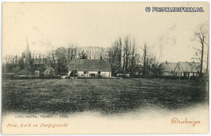 ansichtkaart: Driehuizen, Prot. Kerk en Dorpsgezicht