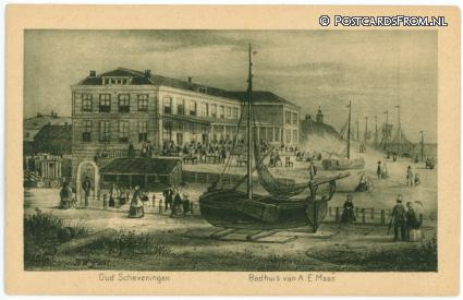 ansichtkaart: Scheveningen, Oud Scheveningen. Badhuis van A.E. Maas