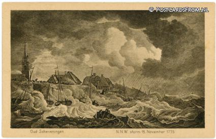 ansichtkaart: Scheveningen, Oud Scheveningen. N.N.W. storm 15 November 1775