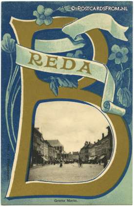 ansichtkaart: Breda, Groote Markt. Randversiering
