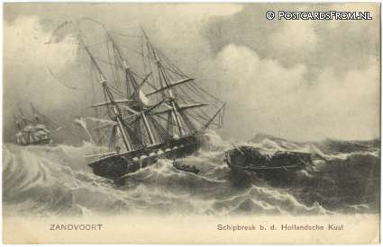 ansichtkaart: Zandvoort, Schipbreuk b.d. Hollandsche Kust