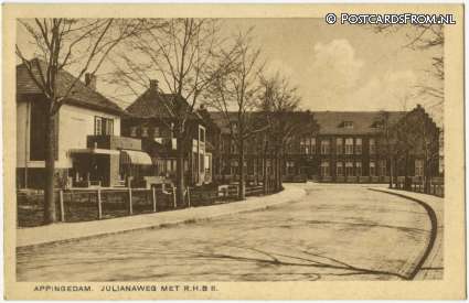 ansichtkaart: Appingedam, Julianaweg met R.H.B.S.