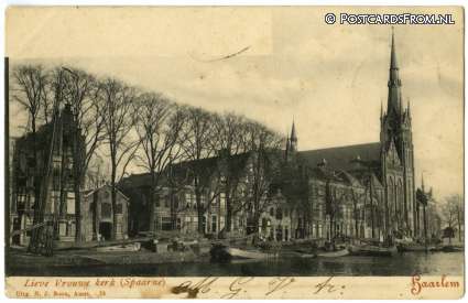 ansichtkaart: Haarlem, Lieve Vrouwe kerk. Spaarne