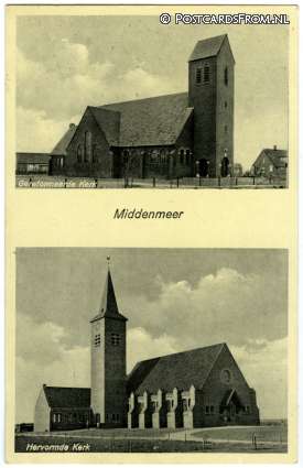 ansichtkaart: Middenmeer, Geref. Kerk - Herv. Kerk