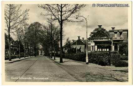 ansichtkaart: Eexta, Scheemda. Stationstraat