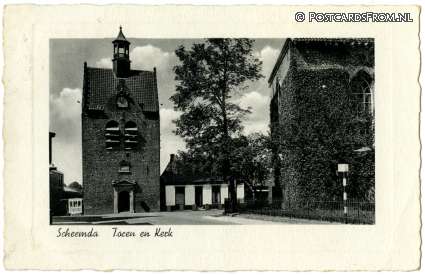 ansichtkaart: Scheemda, Toren en Kerk