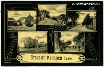 ansichtkaart: Krimpen aan de Lek, Dorpstraat - Tien Huizen - Middenland - Kerk - Rijsdijk