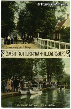 ansichtkaart: Hillegersberg, Straatweg bij 't Dorp. Restauration C.A. Freericks