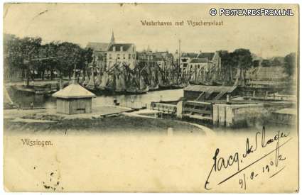 ansichtkaart: Vlissingen, Westerhaven met Visschervloot. Garnalenvloot