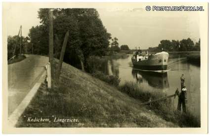 ansichtkaart: Kedichem, Lingezicht. s.s. 'Frean'. Sportvisser