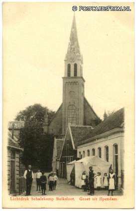 ansichtkaart: Ilpendam, Groet uit. Kerk