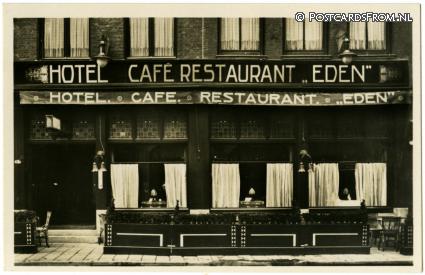 ansichtkaart: Rotterdam, Hotel Cafe Rest. 'Eden'. J. Hulsbergen. Boerensteiger 75-77