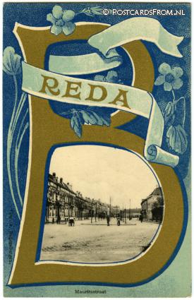 ansichtkaart: Breda, Mauritsstraat. Randversiering