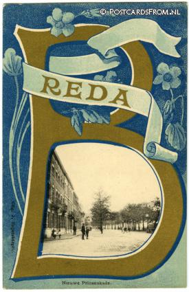 ansichtkaart: Breda, Nieuwe Prinsenkade. Randversiering