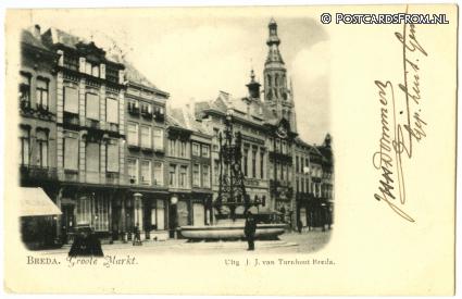 ansichtkaart: Breda, Fontein. Groote Markt