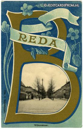 ansichtkaart: Breda, Willemstraat. Randversiering