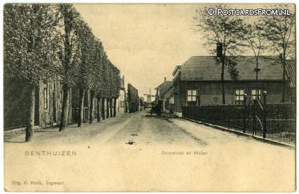 ansichtkaart: Benthuizen, Dorpstraat en Molen