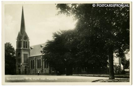 Schoonhoven, R.K. Kerk met Pastorie ansichtkaart: Schoonhoven, R.K. Kerk met Pastorie