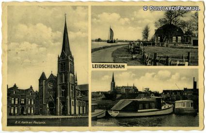 ansichtkaart: Leidschendam, R.K. Kerk en Pastorie - Oostvlietweg - Vlietgezicht