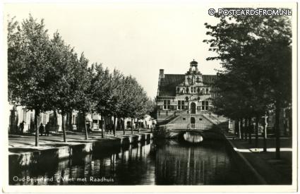 ansichtkaart: Oud-Beijerland, Vliet met Raadhuis