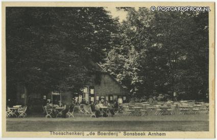 ansichtkaart: Arnhem, Theeschenkerij 'de Boerderij'. Sonsbeek