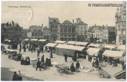 ansichtkaart: Middelburg, Marktdag