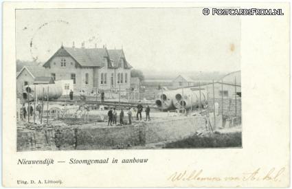 ansichtkaart: Nieuwendijk NB, Stoomgemaal in aanbouw