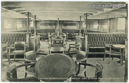 ansichtkaart: Stavoren, Stoomboot-Veerdienst 'W.F. v.d. Wijck'. Salon 2e klasse