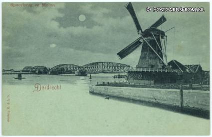 ansichtkaart: Dordrecht, Spoorbrug en Molen