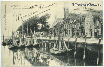 ansichtkaart: Veere, Haven met visscherspinken