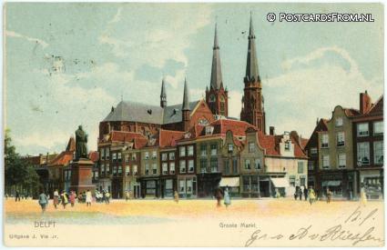 Delft, Groote Markt ansichtkaart: Delft, Groote Markt