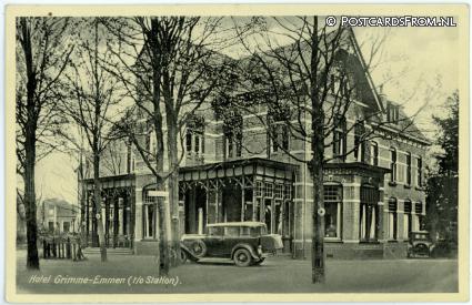 ansichtkaart: Emmen DR, Hotel Grimme t.o. Station