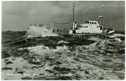 Terschelling, Reddingsboot 'Carlot' in de branding ansichtkaart: Terschelling, Reddingsboot 'Carlot' in de branding